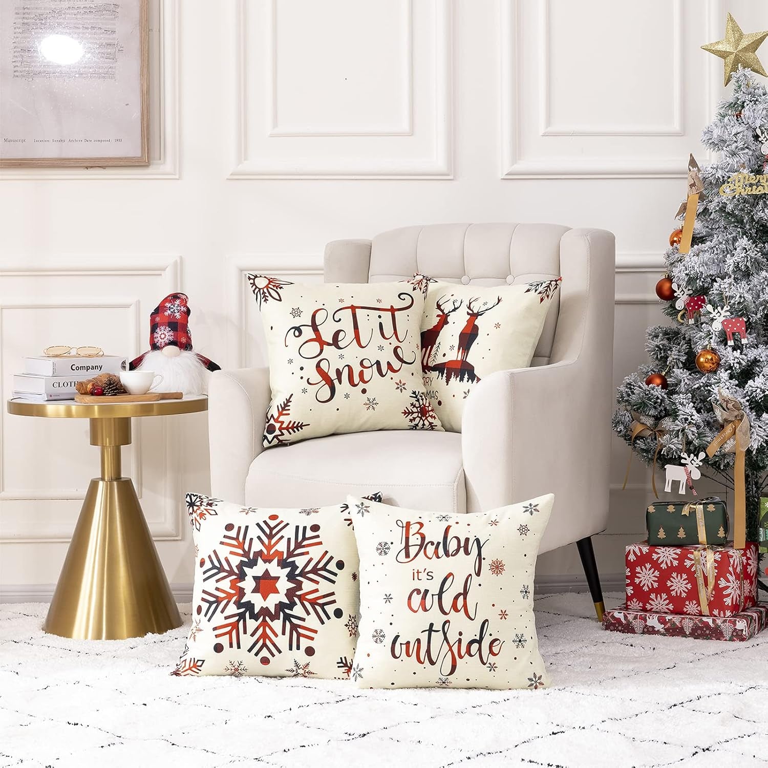 4 Pack Christmas Pillow Covers 18X18 Inch Linen Holiday Decorative Thr My Store